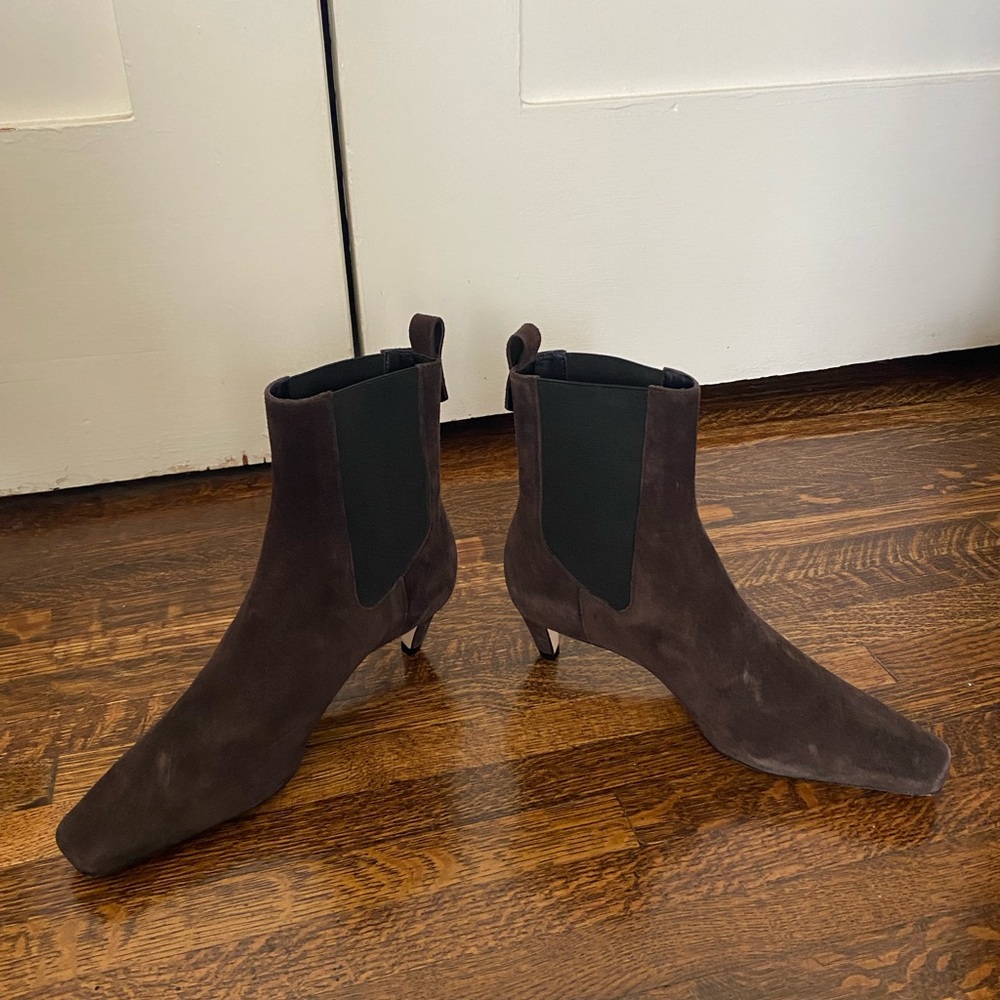 Suede Kitten Heel Ankle Boots - Dark Brown - Picture 3 of 10